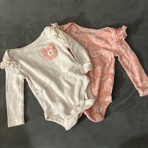 Pink and Light Pink Bear Print Kids Long Sleeve Onesies